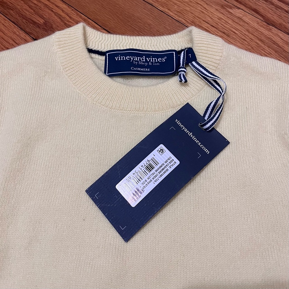 NWT Vineyard Vines kids cashmere crew Sweater, sunshine yellow, size 7